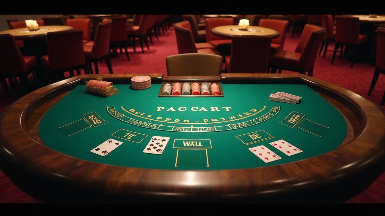 Baccarat table layout showing Player, Banker, and Tie betting areas