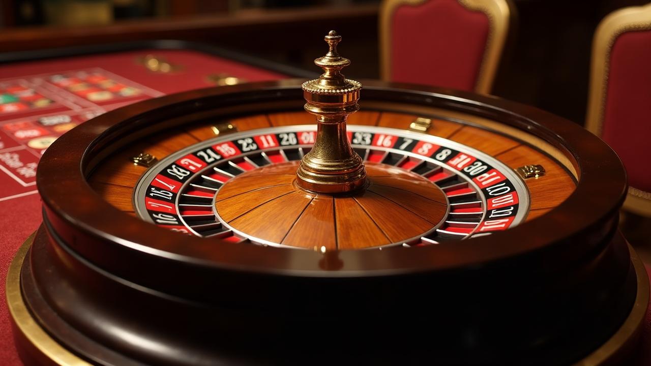European roulette wheel and table layout with betting areas